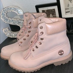 pink and rose gold timberlands